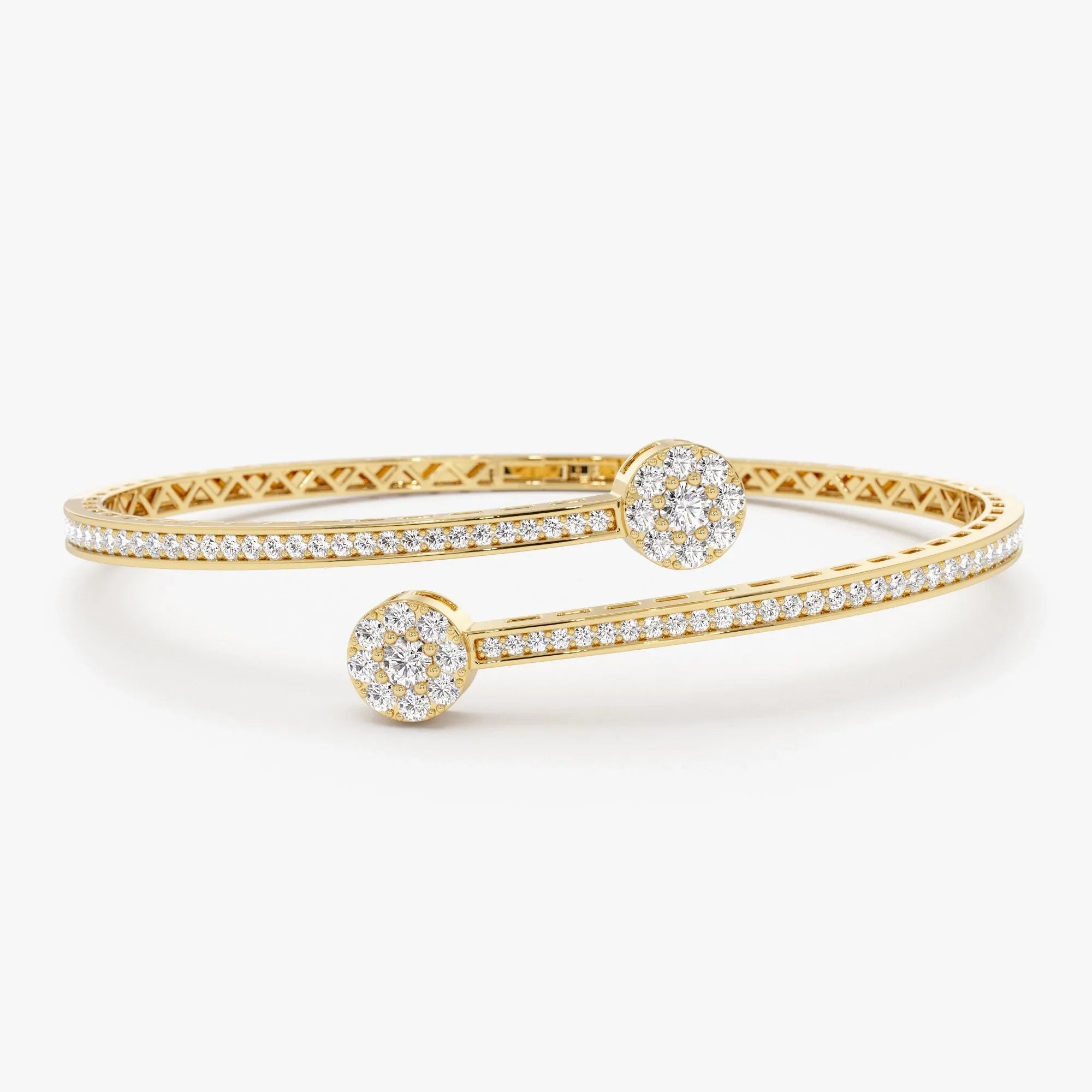 14K Solid Gold 0.90 CTW Round Diamond Crossover Bangle