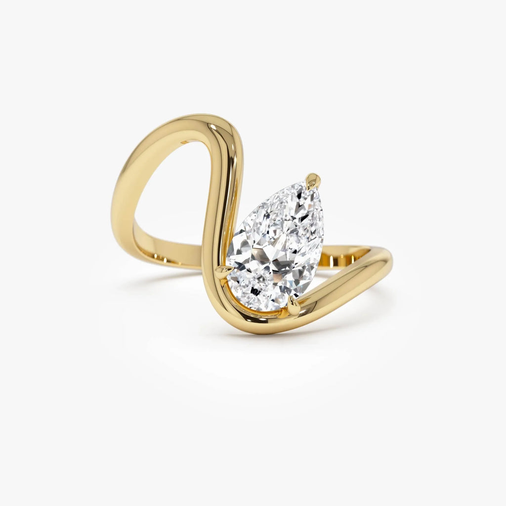 14k Gold 1.00 Carat Lab Grown Diamond Pear Cut Ring Modern Bypass Setting IGI Certified Sylene