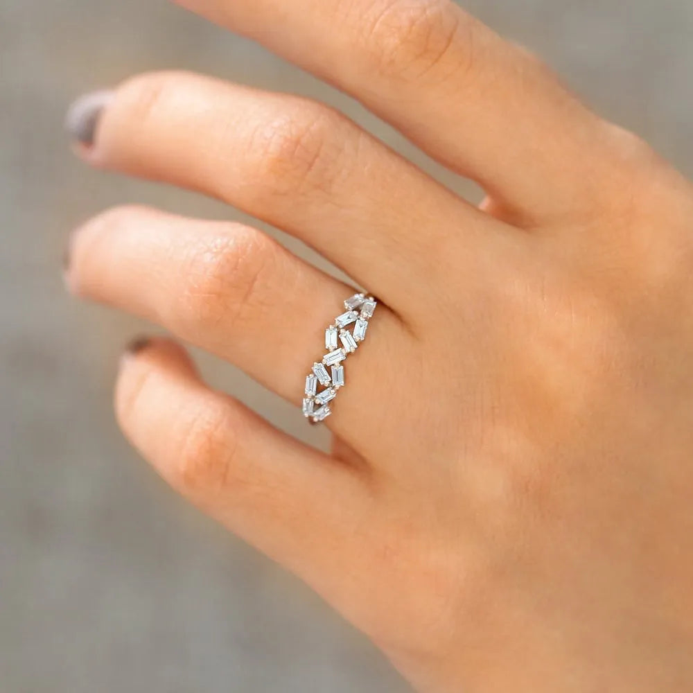 14K Gold Baguette Diamond Stackable Cluster Ring 0.27 Carat