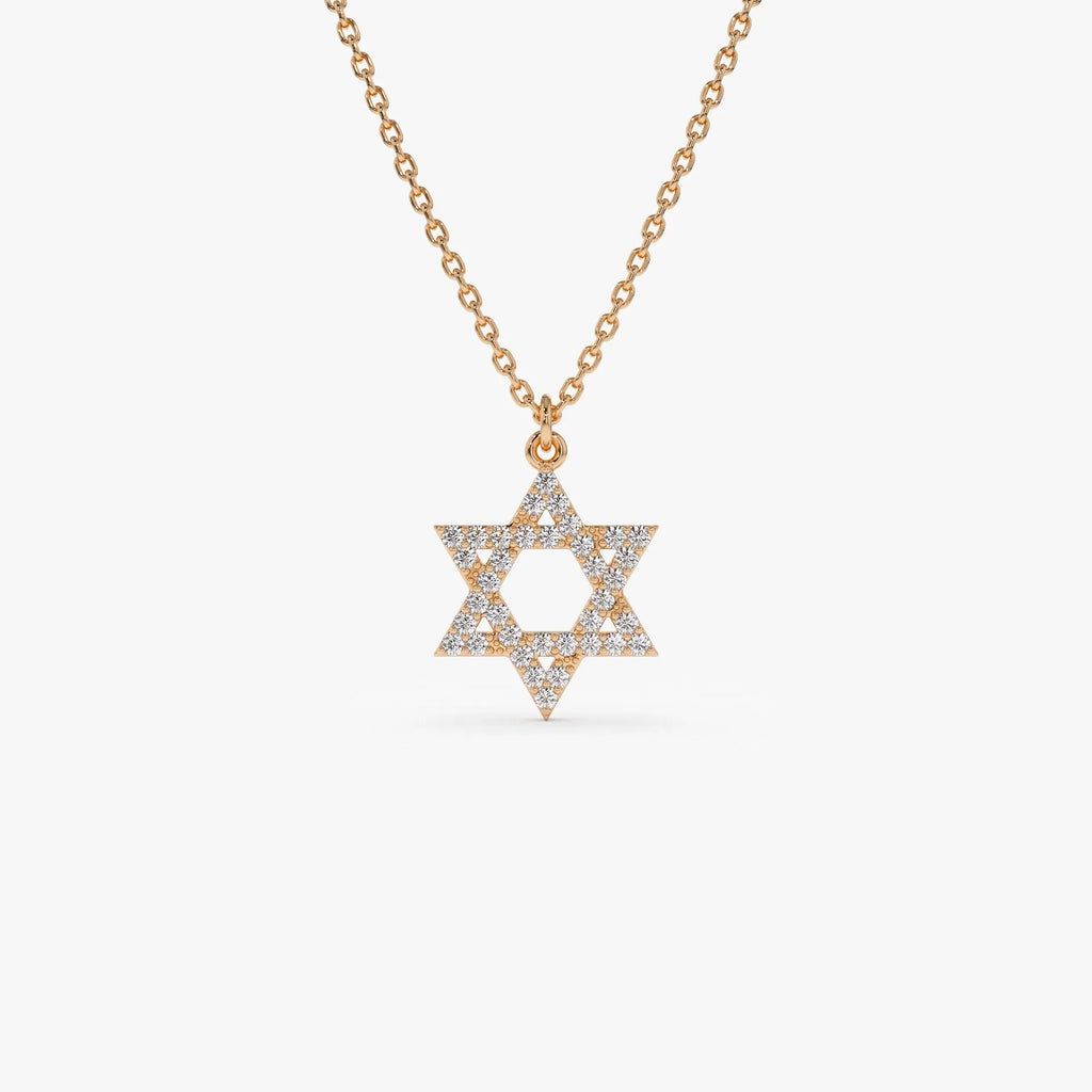 14K Solid Gold 0.18 CTW Round Diamond Star of David Necklace