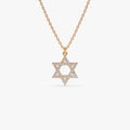 14K Solid Gold 0.18 CTW Round Diamond Star of David Necklace