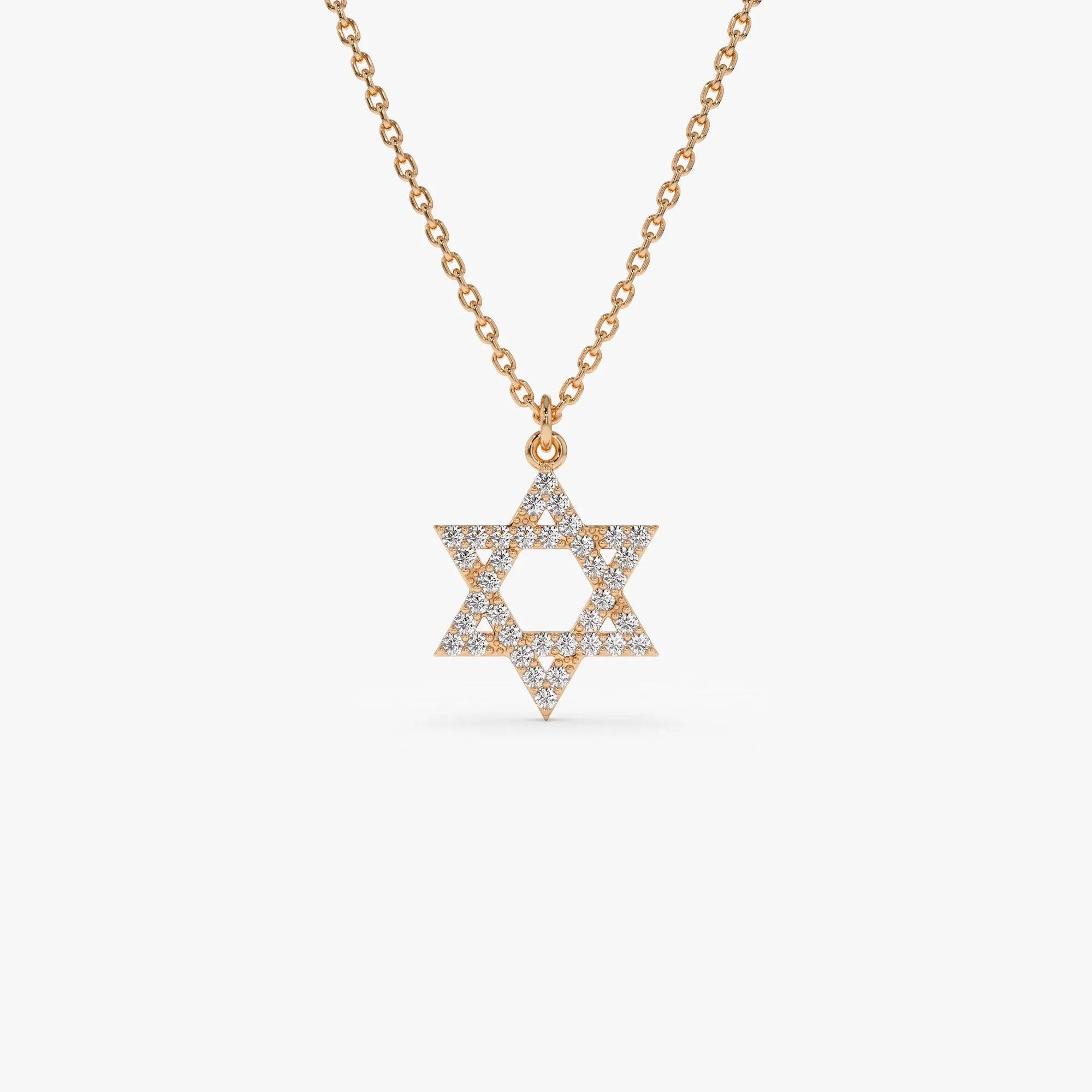 14K Solid Gold 0.18 CTW Round Diamond Star of David Necklace