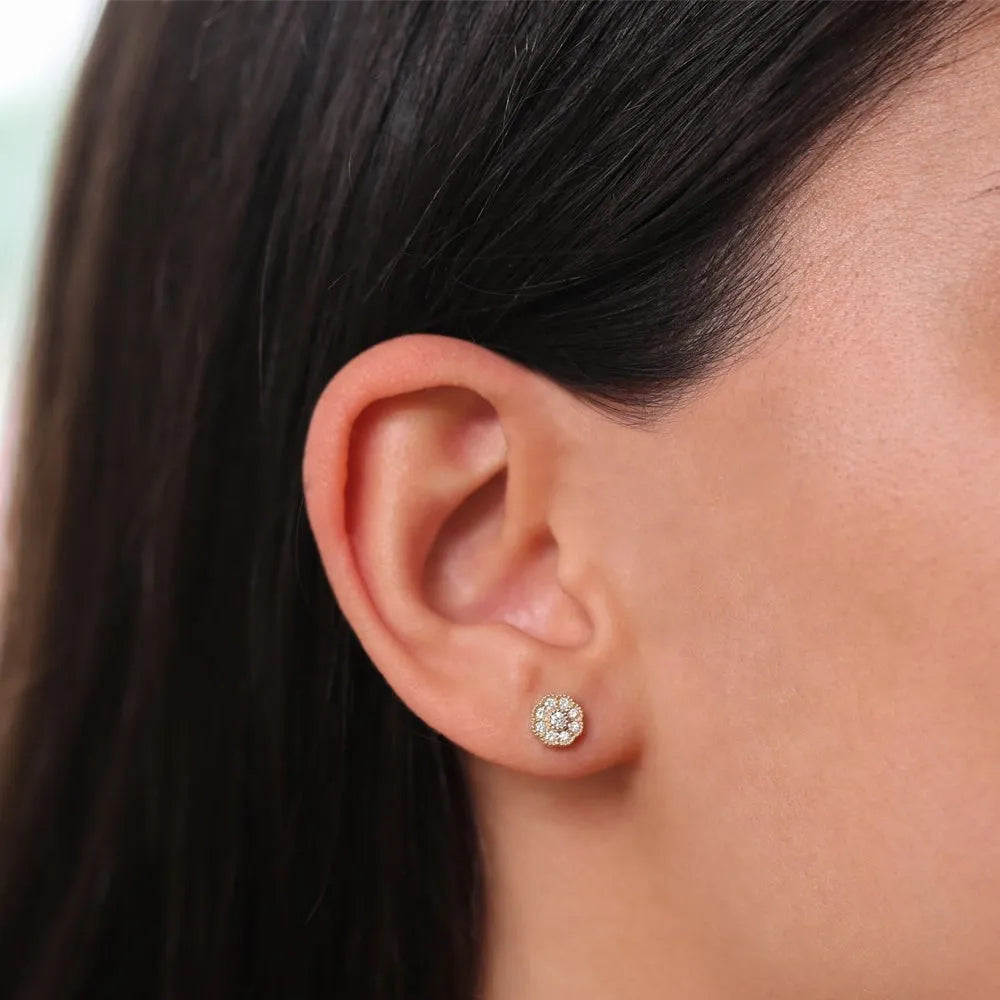 14k Gold Diamond Round Cut Floral Star Stud Earrings 0.30 ctw