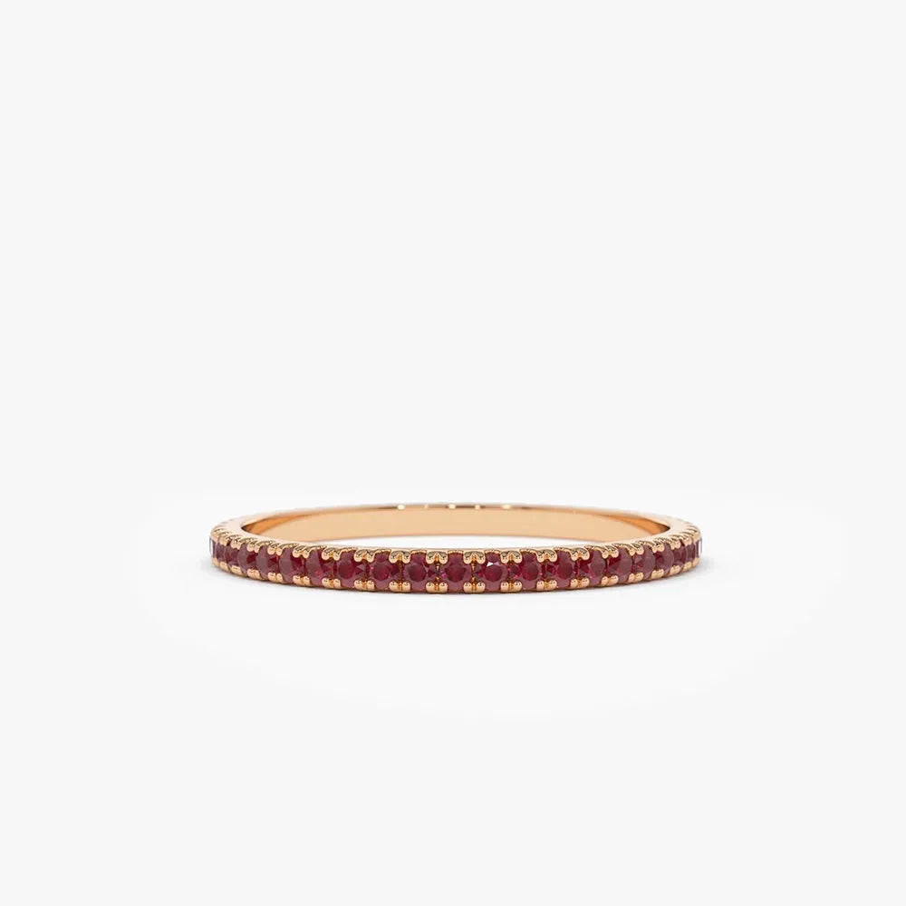 14k Gold Ruby Round Cut Eternity Band Ring Micro-Pave 0.30 ctw