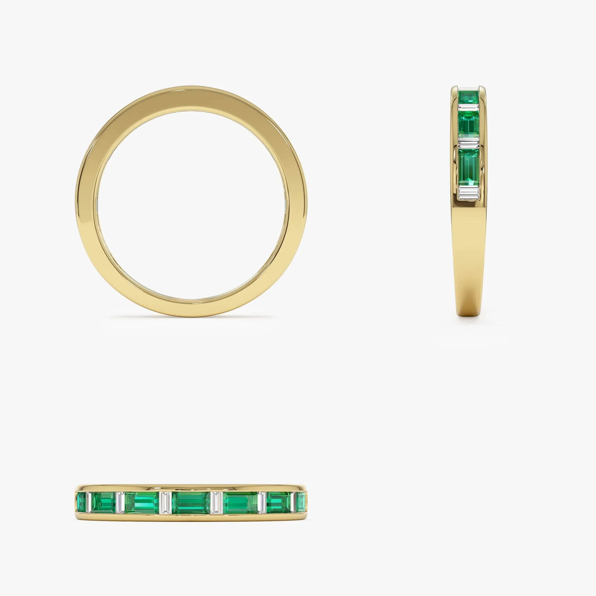 14K Gold Baguette Emerald and Diamond Band Ring 0.50 CTW Handcrafted Jewelry