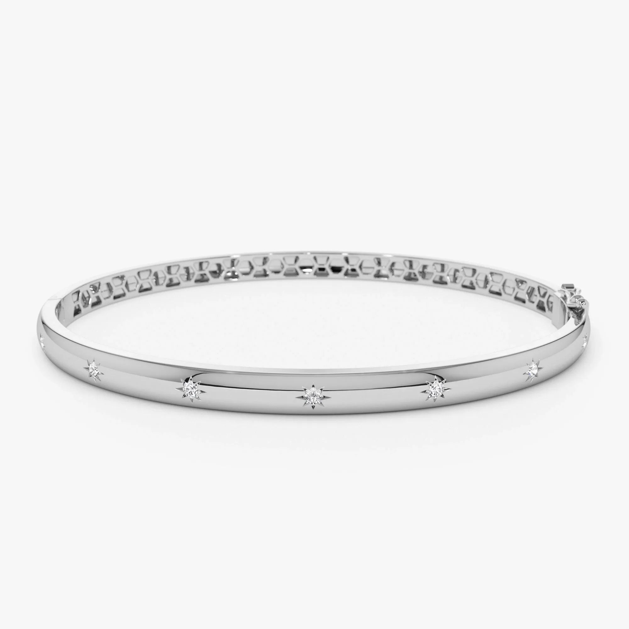 14K Solid Gold 0.24 CTW Round Diamond Dome Star Setting Bangle
