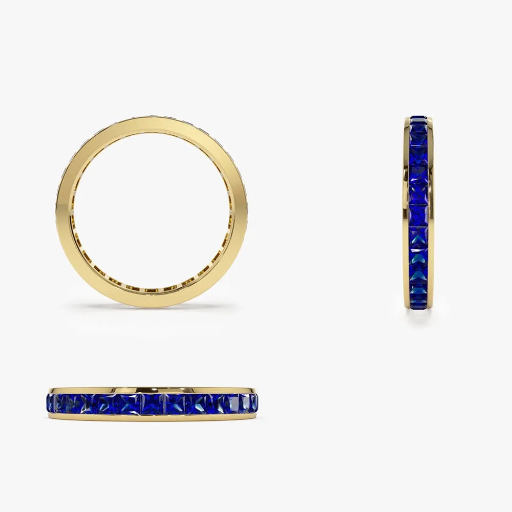 14K Solid Gold Princess Cut Sapphire 1.68 Carat Full Eternity Channel Setting Ring