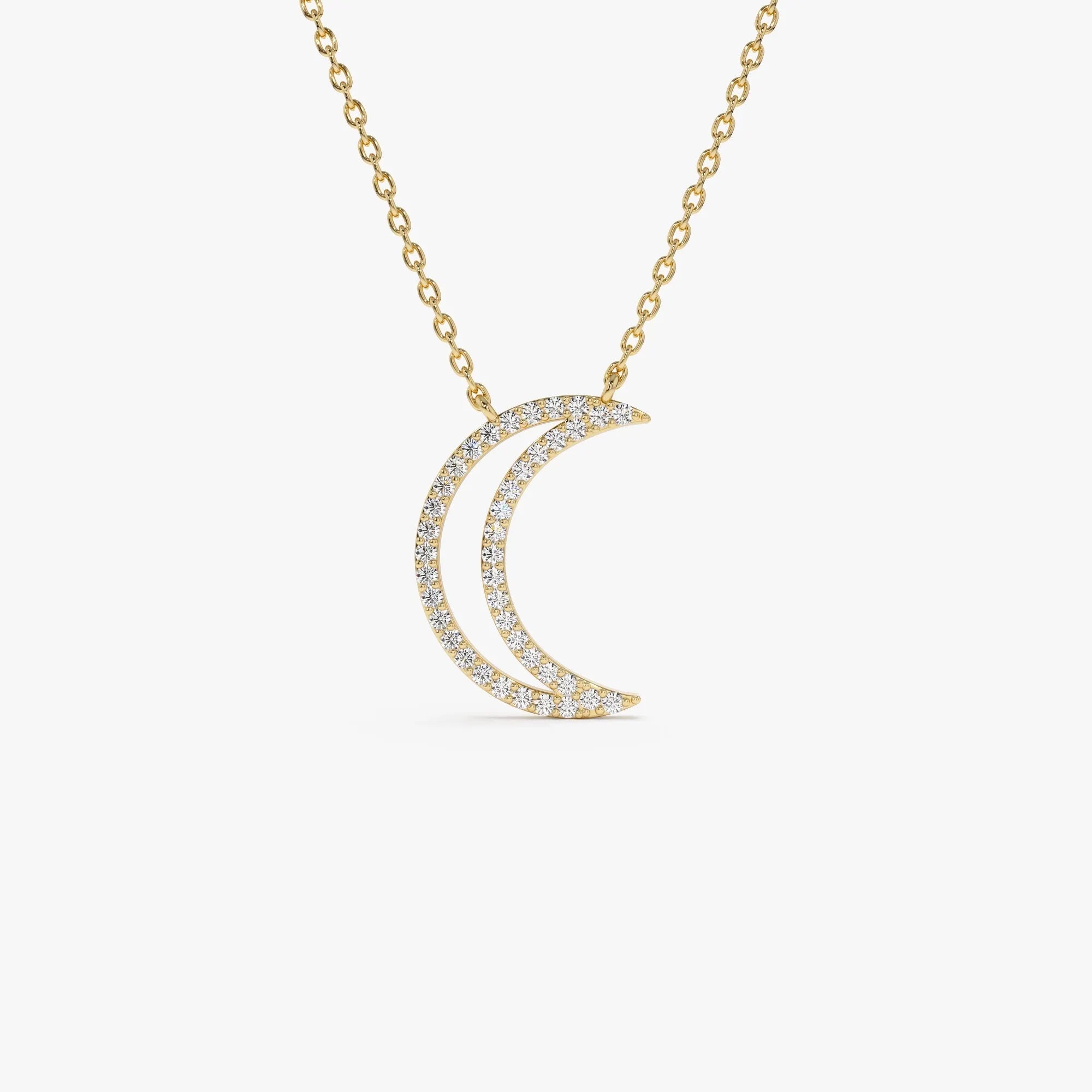 14K Solid Gold 0.15 CTW Round Diamond Moon Outline Necklace