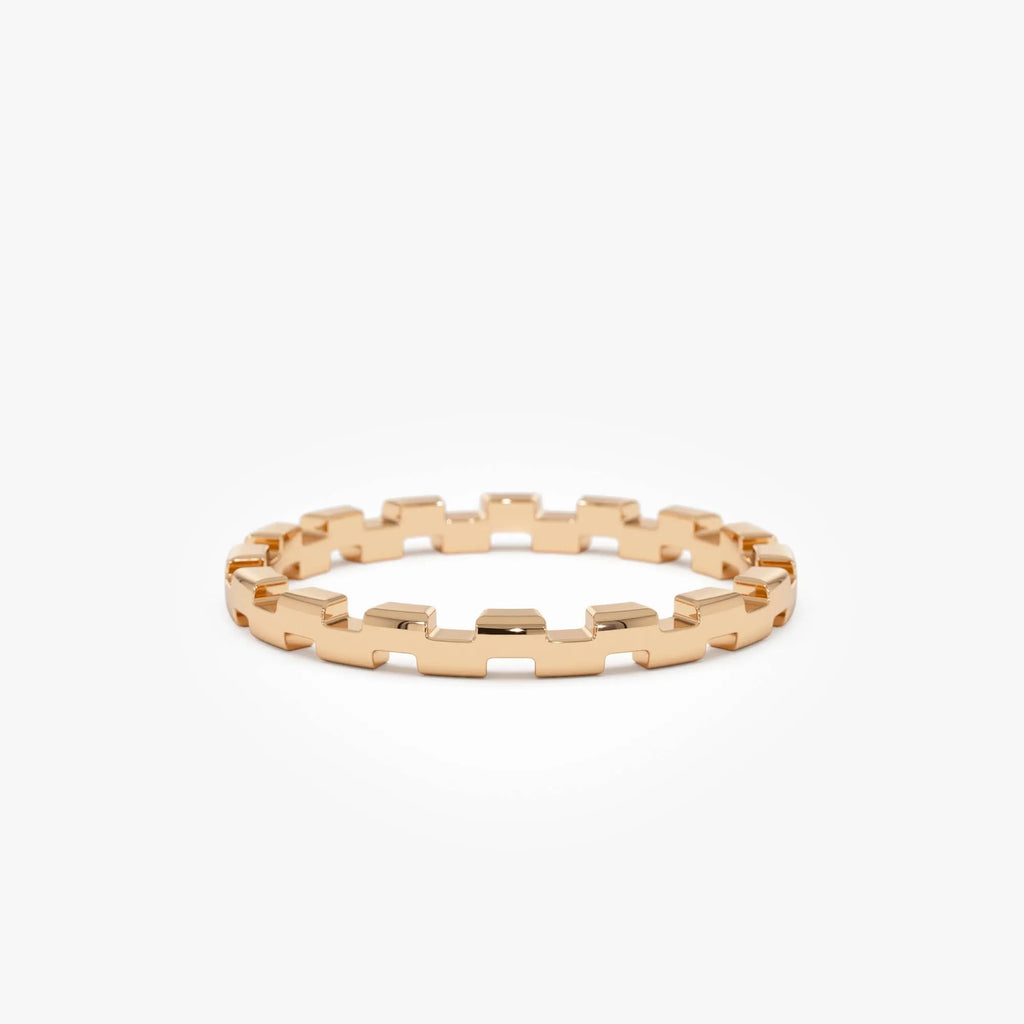 14k Gold Stackable Link Ring 2mm Wide Minimalist Band