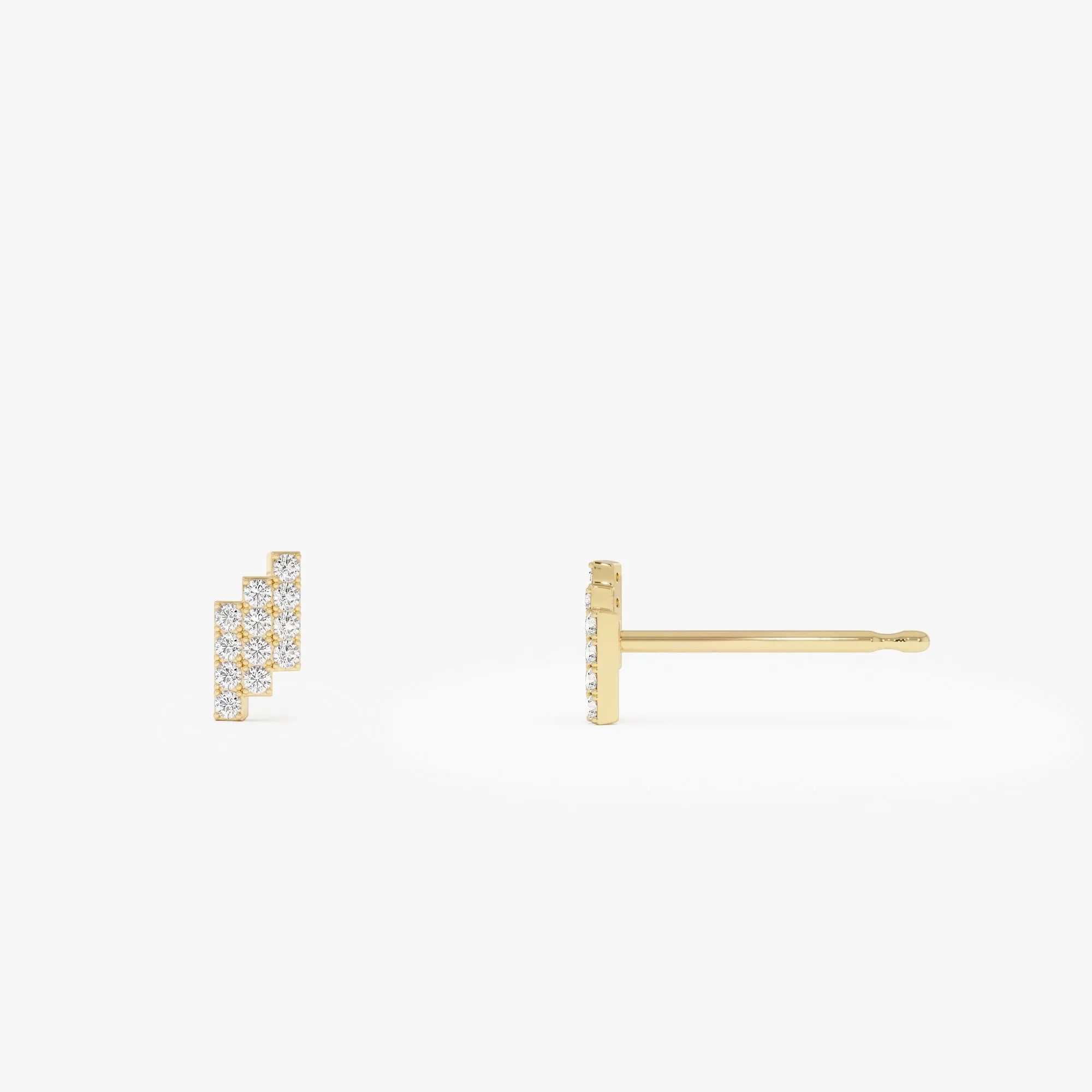 14k Gold Diamond Round Cut Step Design Geometric Stud Earrings 0.13 ctw