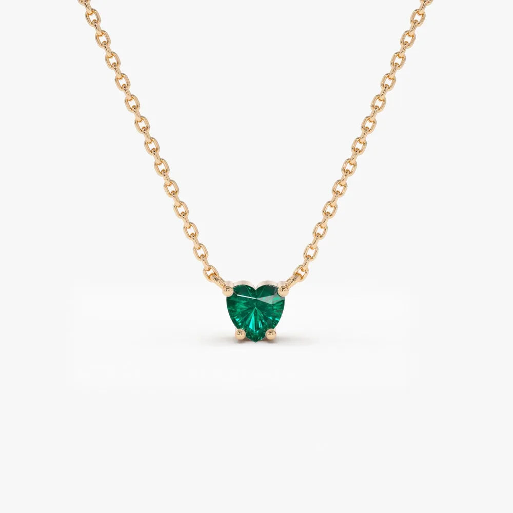 14k Solid Gold Heart Shape Emerald 0.30 CTW Necklace
