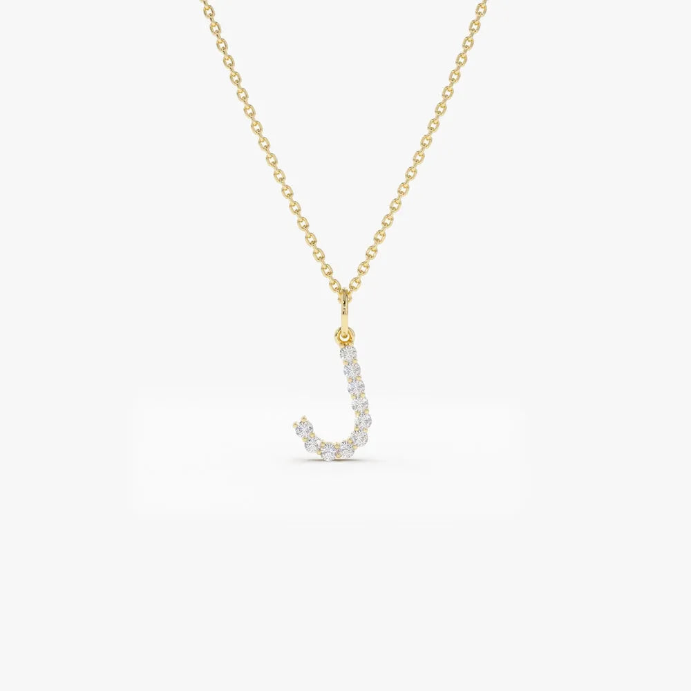 14K Solid Gold Round Diamond Medium Initial Letter Pendant Necklace 0.30ctw