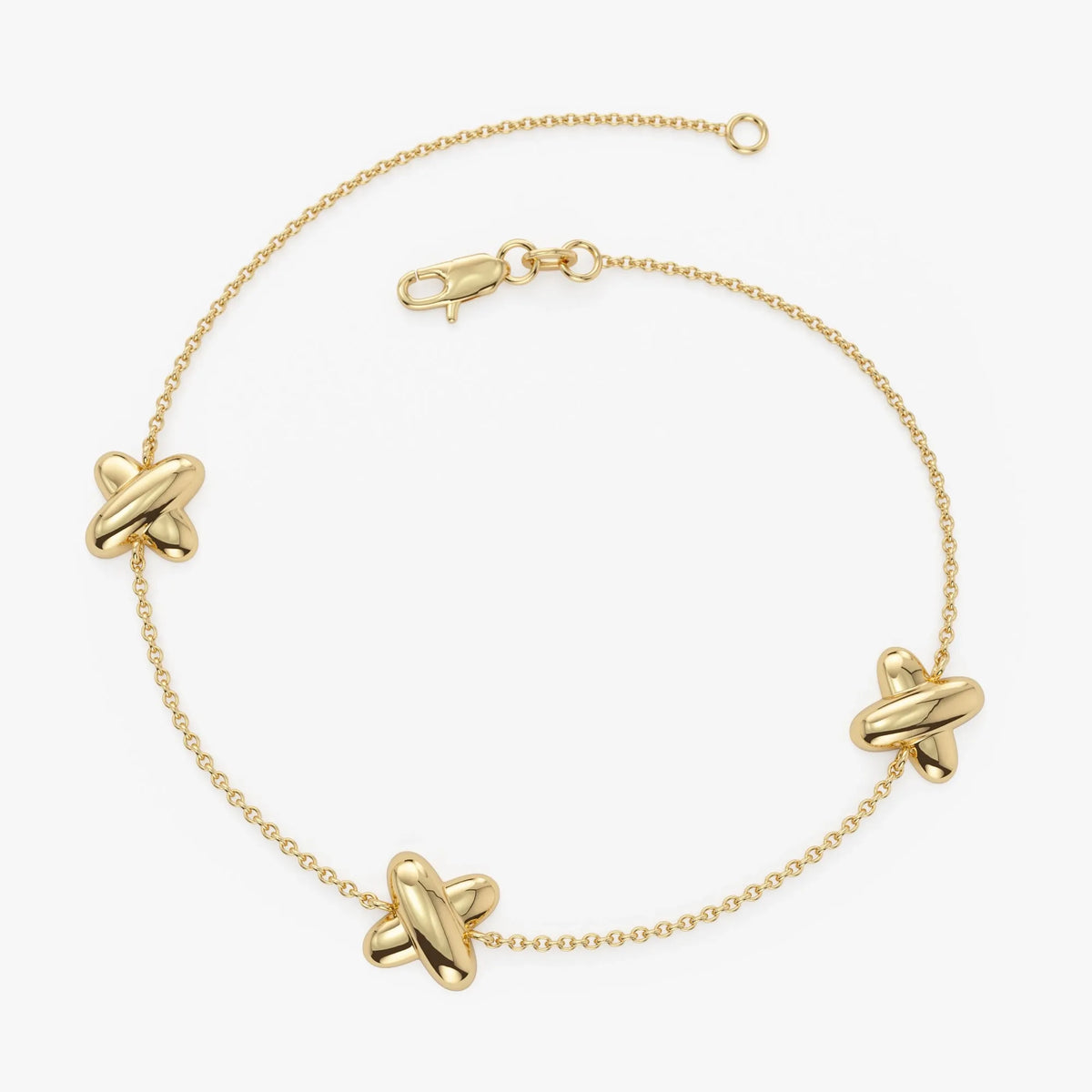 14k Gold X Shape Station Link Bracelet with Charms