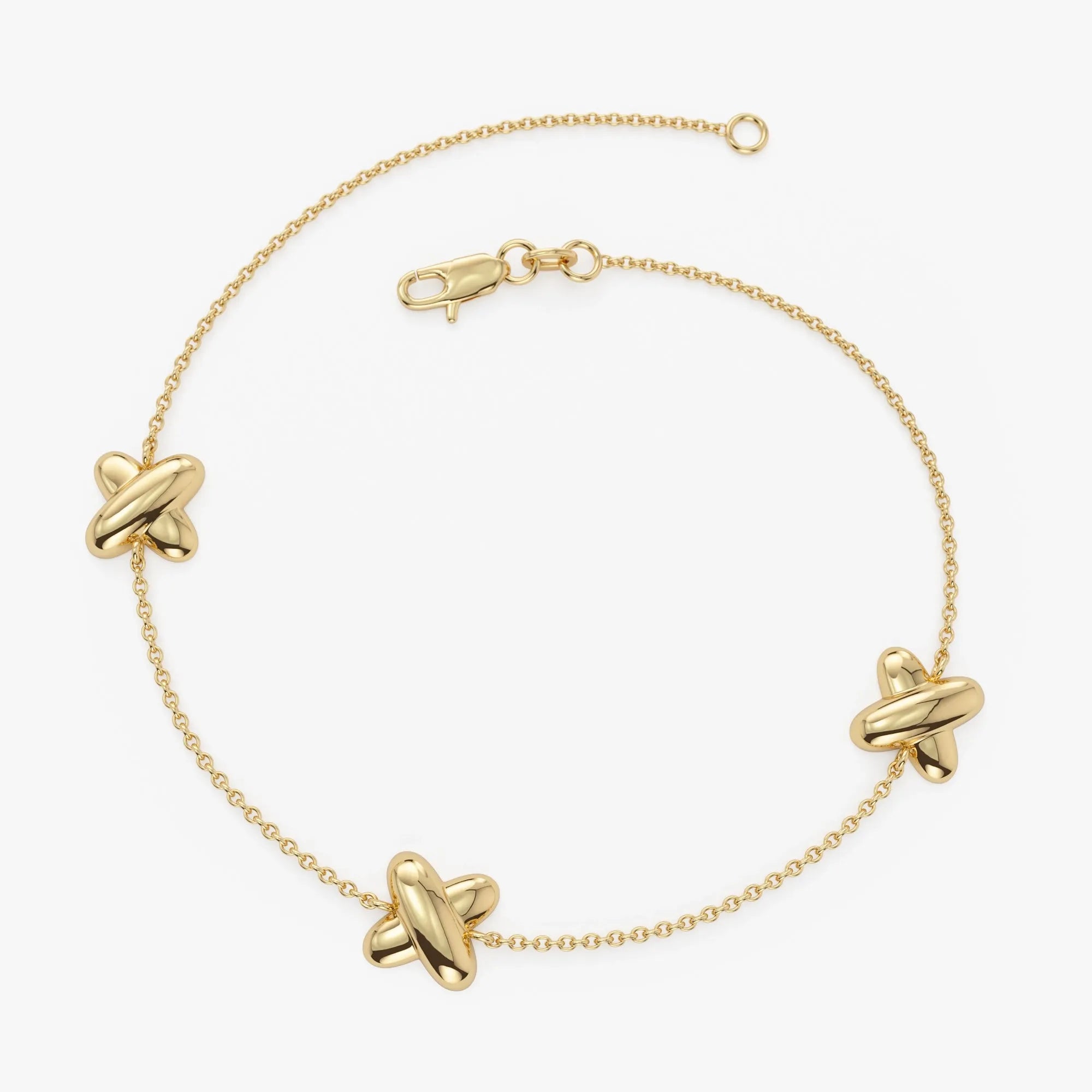 14k Gold X Shape Station Link Bracelet with Charms