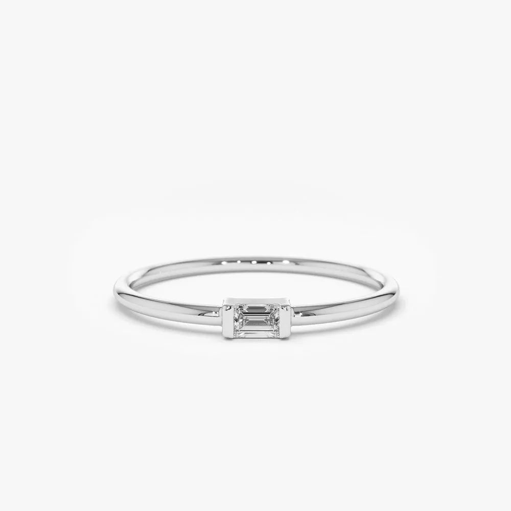 14K Solid Gold Baguette Diamond Solitaire Stacking Ring 0.06ctw