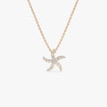 14K Solid Gold 0.25 CTW Round Diamond Starfish Charm Pendant Necklace