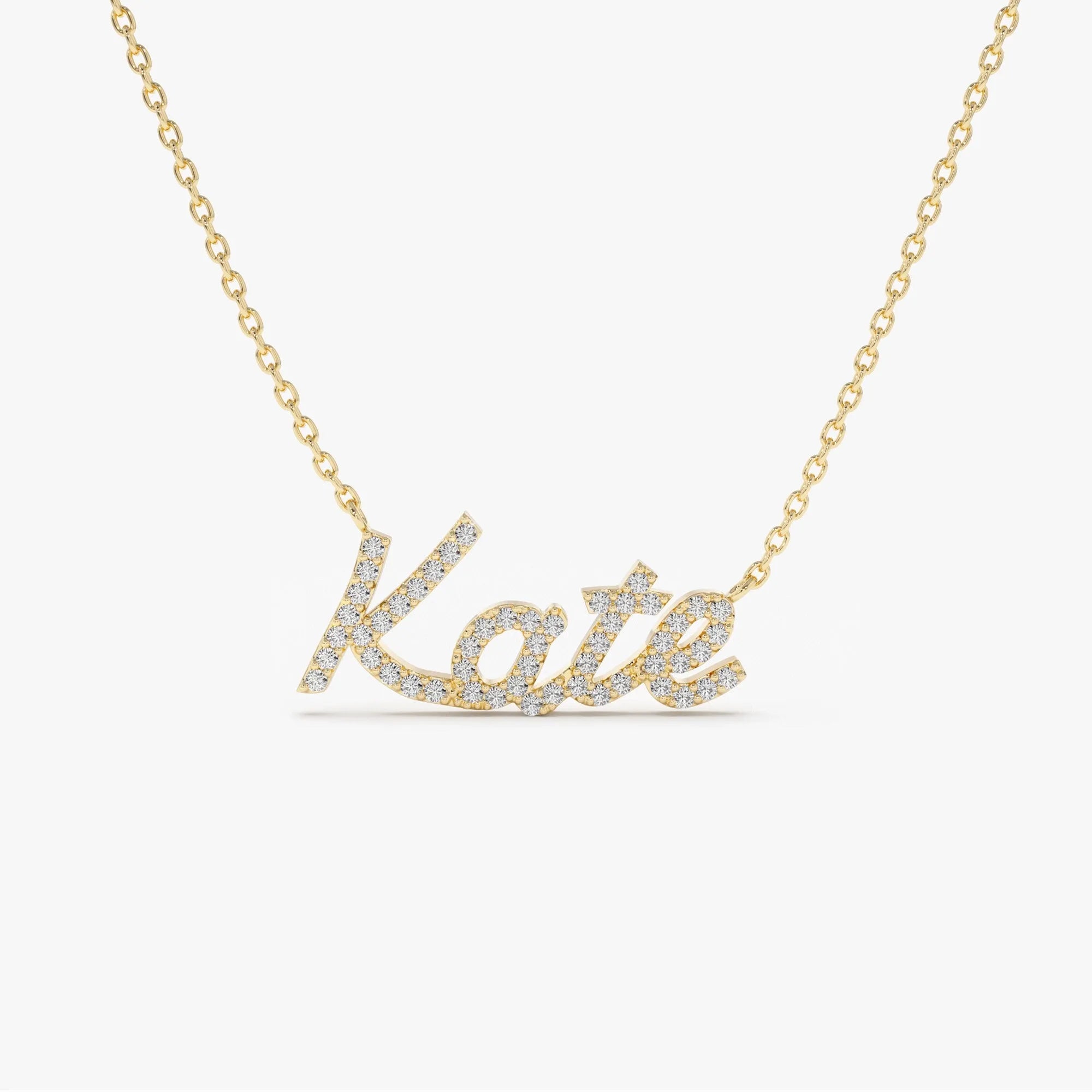 14K Solid Gold Round Diamond Personalized Name Necklace 0.15 CTW Per Letter