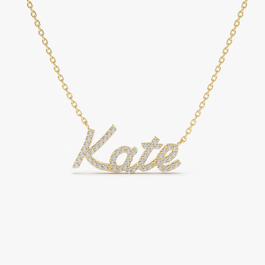 14K Solid Gold Round Diamond Personalized Name Necklace 0.15 CTW Per Letter