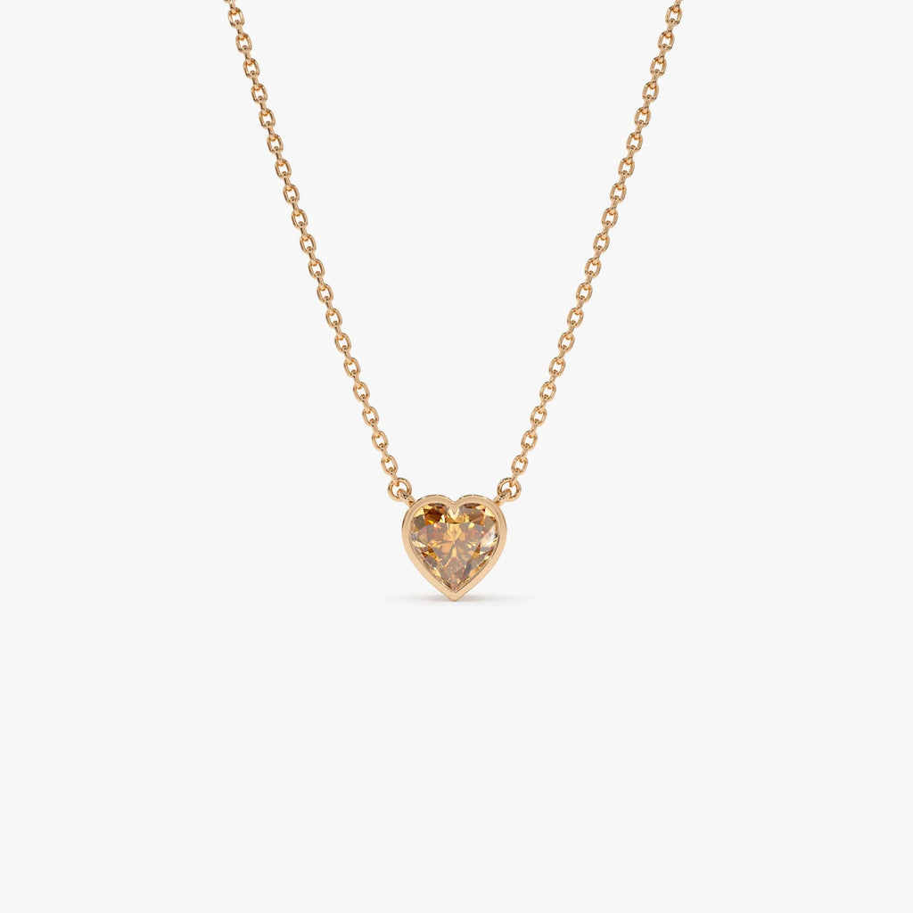 14k Solid Gold Citrine Heart Shaped Layering Necklace 0.40 Carat