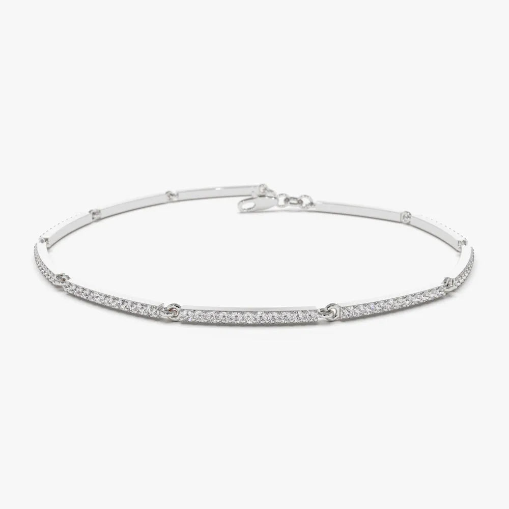 14K Solid Gold 0.60 CTW Round Diamond Micro-Pave Bar Stackable Bracelet