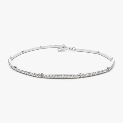 14K Solid Gold 0.60 CTW Round Diamond Micro-Pave Bar Stackable Bracelet
