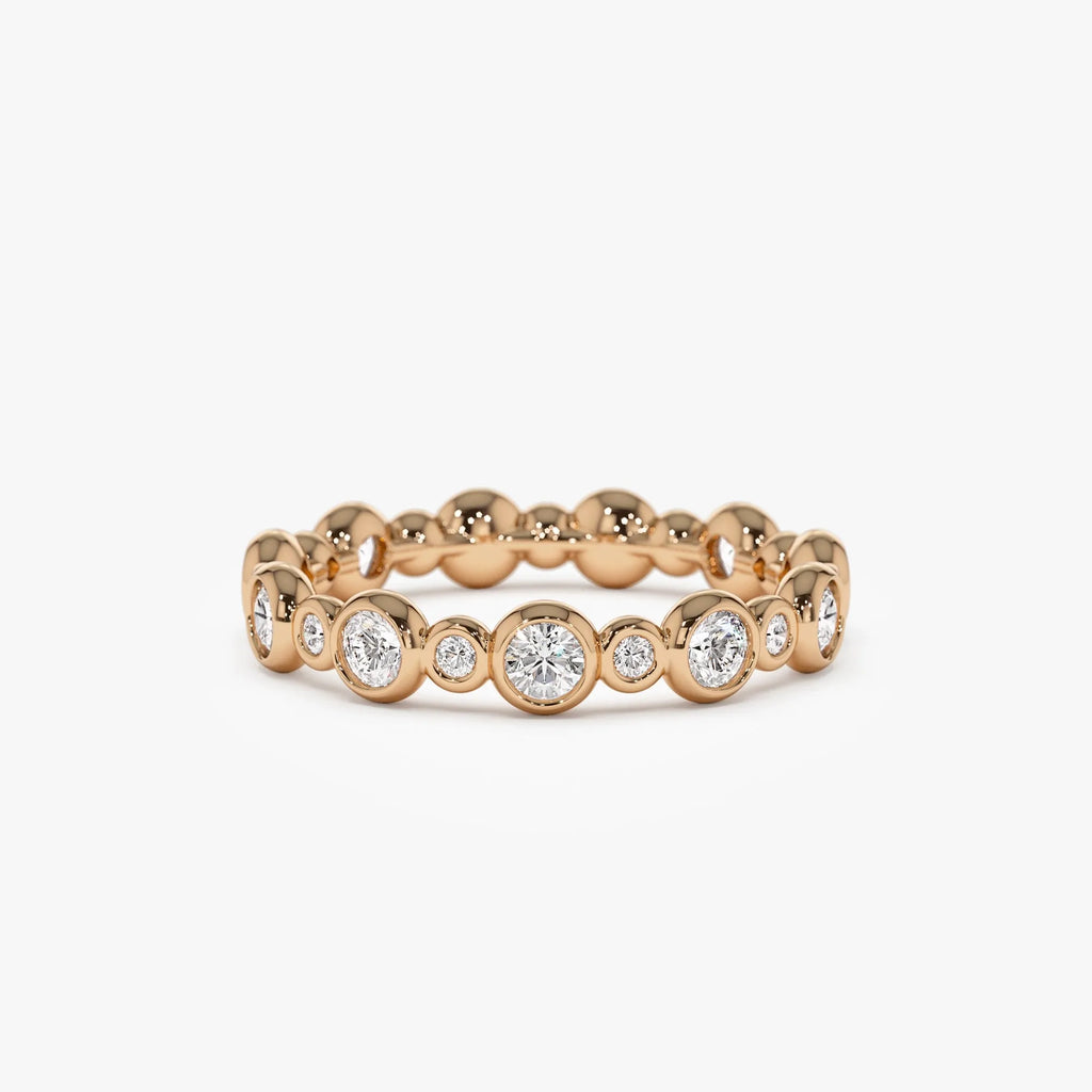 14K Solid Gold Round Diamond 1.05 Carat Three Quarter Eternity Bubble Bezel Setting Wedding Ring