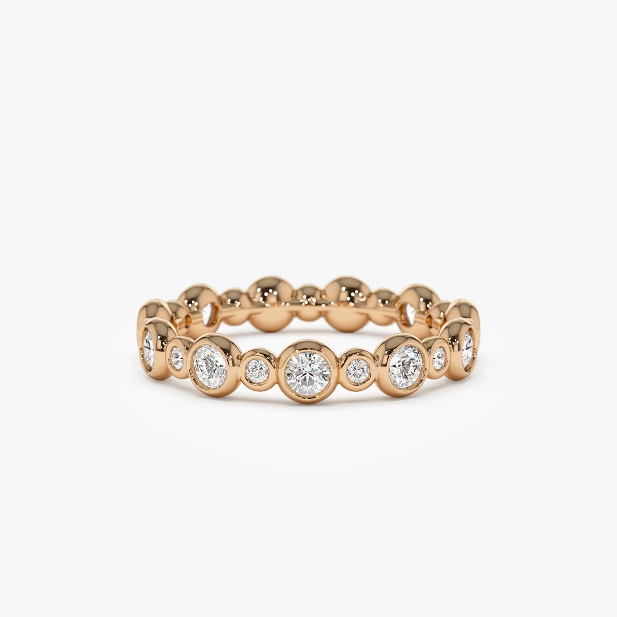 14K Solid Gold Round Diamond 1.05 Carat Three Quarter Eternity Bubble Bezel Setting Wedding Ring