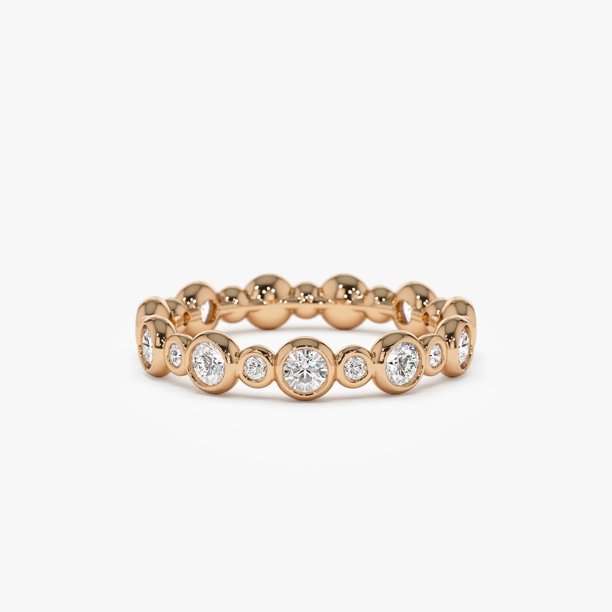 14K Solid Gold Round Diamond 1.05 Carat Three Quarter Eternity Bubble Bezel Setting Wedding Ring