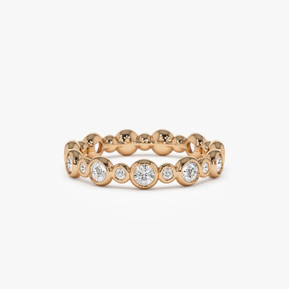 14K Solid Gold Round Diamond 1.05 Carat Three Quarter Eternity Bubble Bezel Setting Wedding Ring