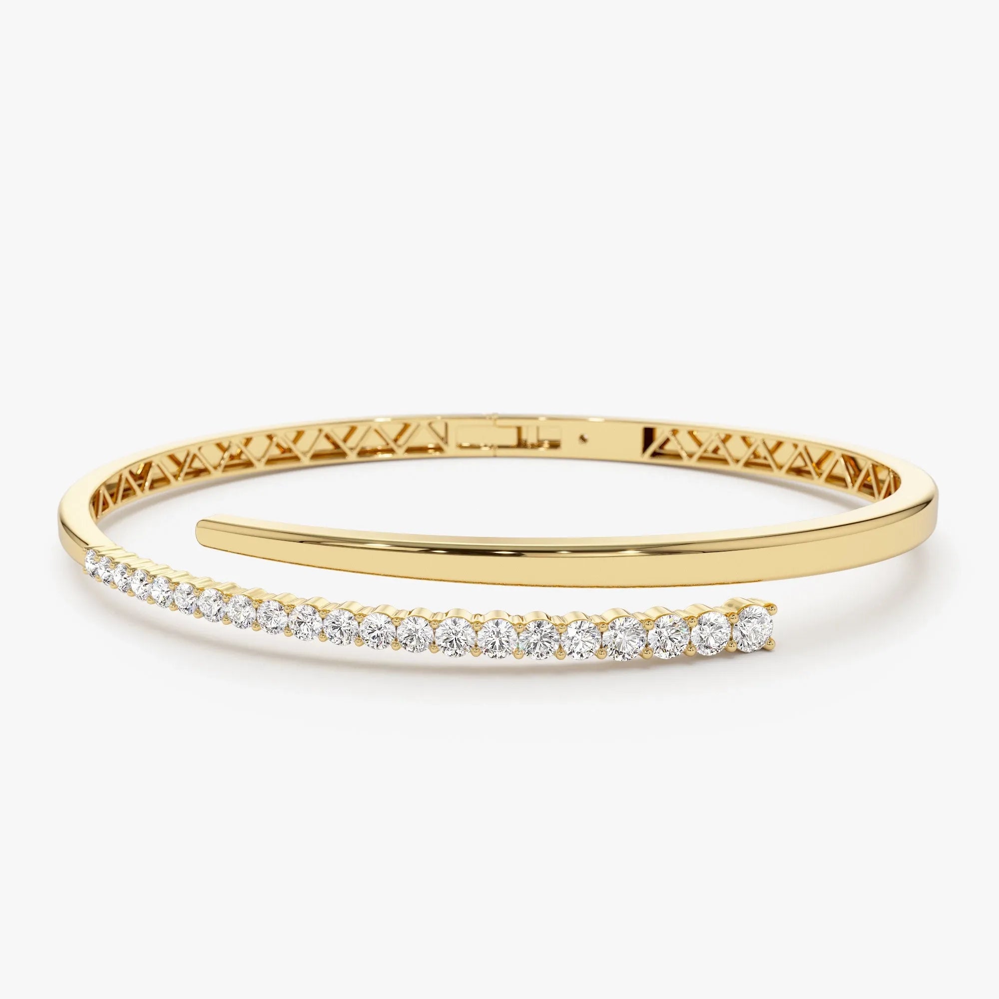 14K Solid Gold 1.05 CTW Round Diamond Crossover Graduating Bangle