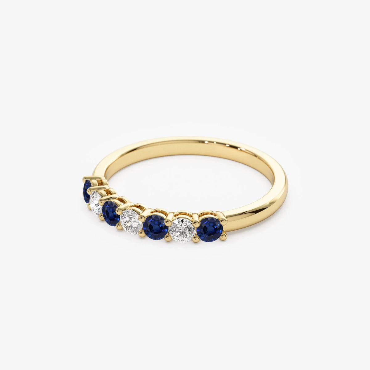 14k Gold Diamond and Sapphire Round Cut 7 Stone Basket Setting Wedding Ring 0.43 ctw