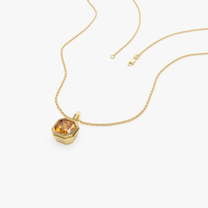14k Solid Gold Citrine Asscher Cut Necklace 0.97 Carat Bezel Setting