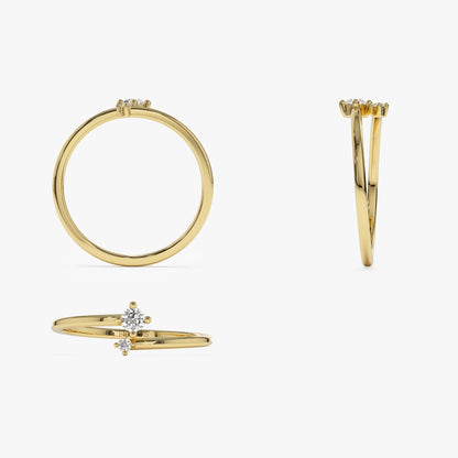 14k Gold Diamond Round Cut Duo Two-Stone Ring 0.10 ctw