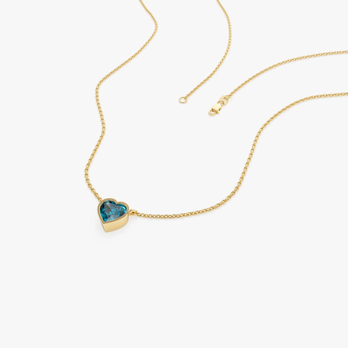 14k Solid Gold London Blue Topaz Heart Shaped Layering Necklace 0.55 Carat