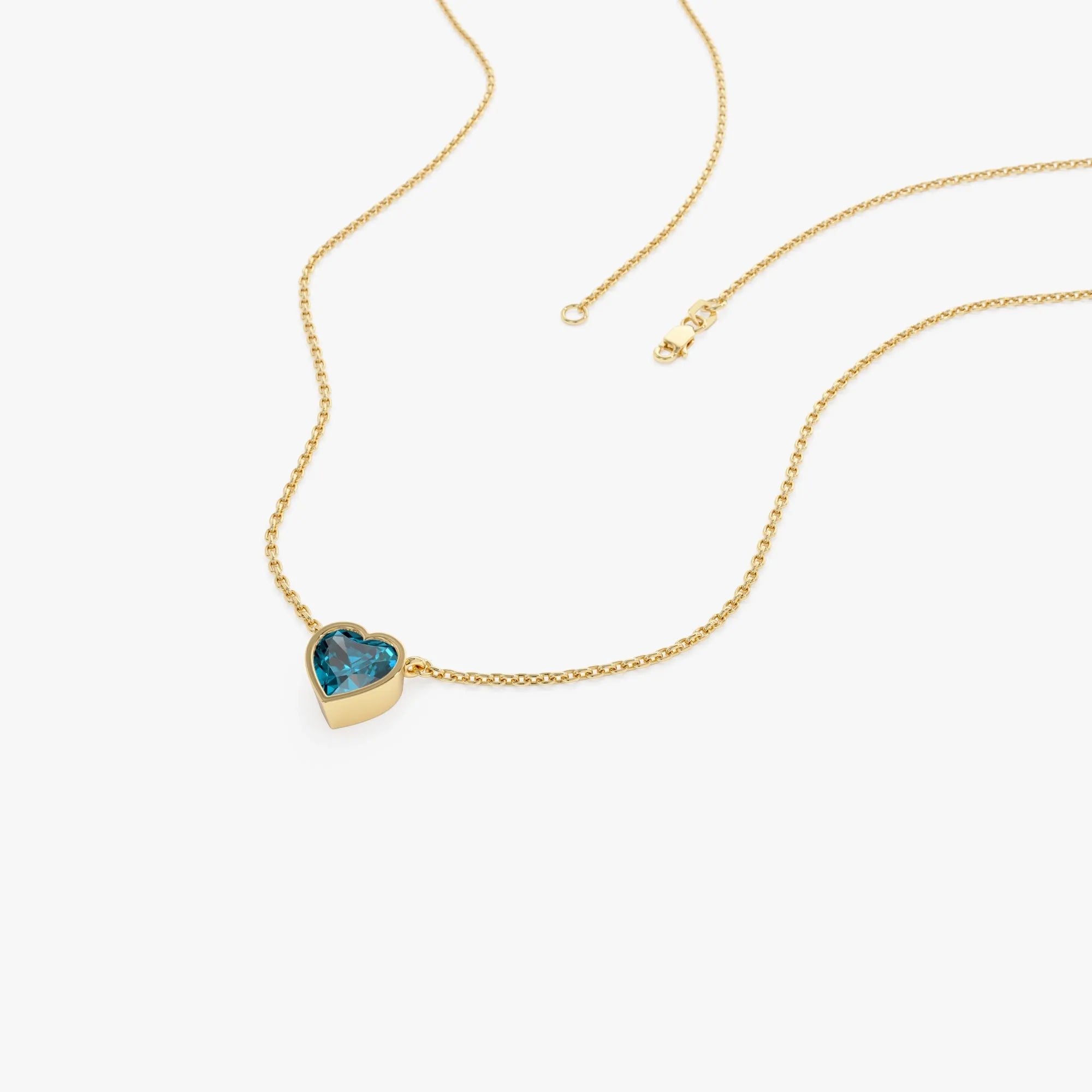 14k Solid Gold London Blue Topaz Heart Shaped Layering Necklace 0.55 Carat
