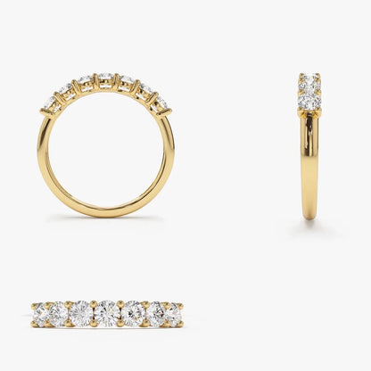 14K Solid Gold 0.70 ctw Round Diamond 7 Stone Basket Setting Ring