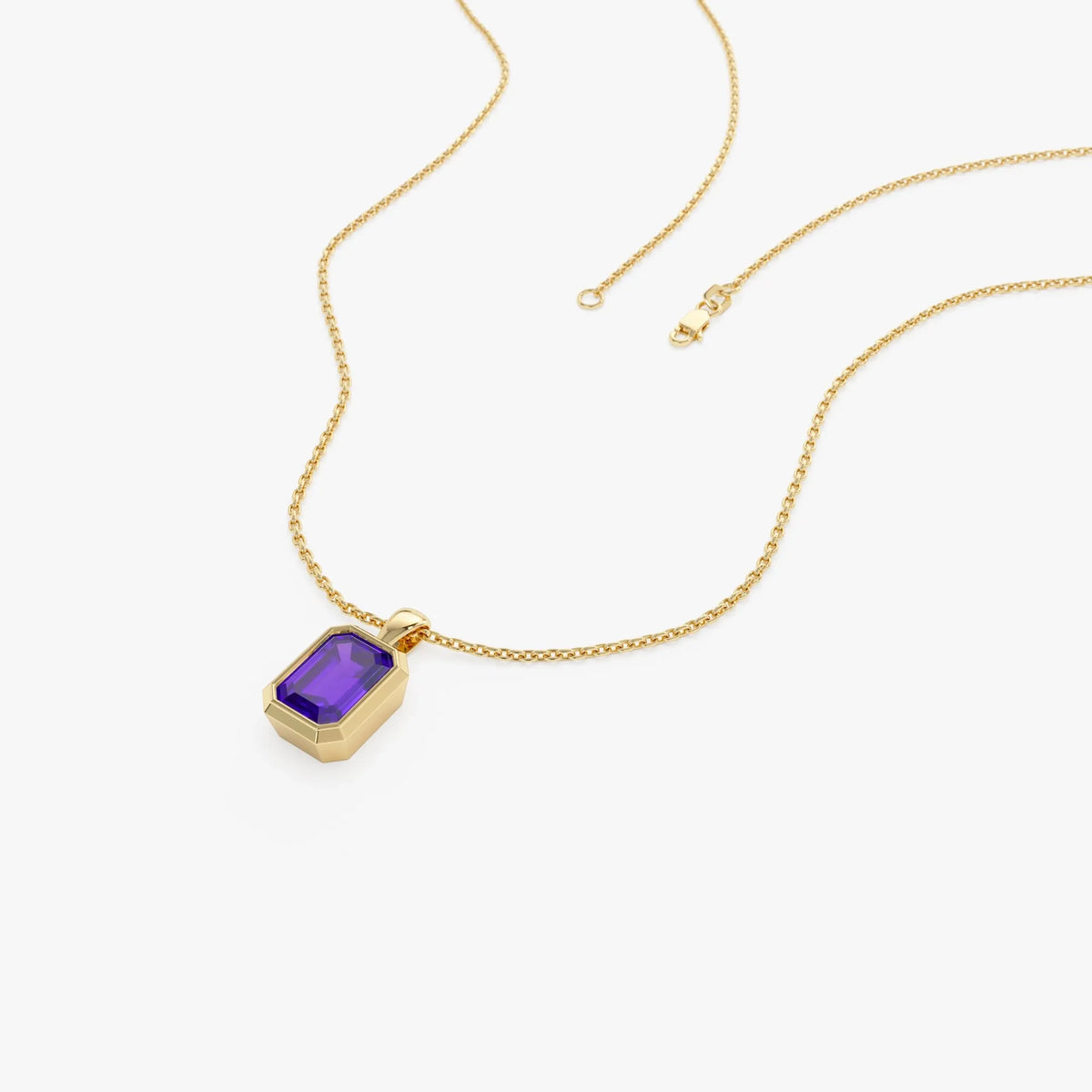 14k Solid Gold Amethyst Emerald Cut Vertical Pendant 1.00 Carat Bezel Setting