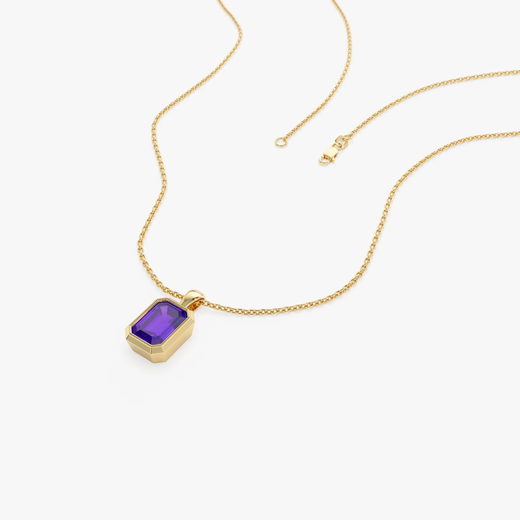 14k Solid Gold Amethyst Emerald Cut Vertical Pendant 1.00 Carat Bezel Setting