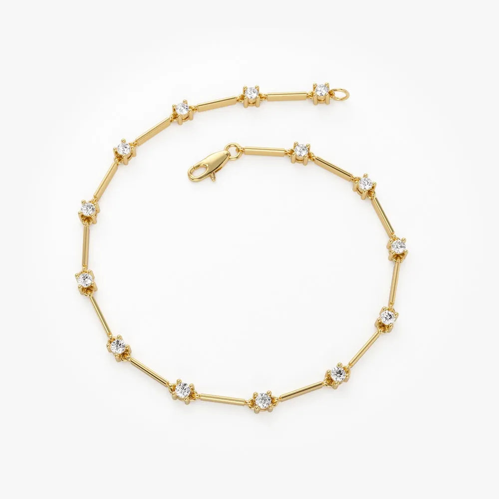14K Solid Gold 0.85 CTW Round Diamond Infinity Bar Prong Set Bracelet