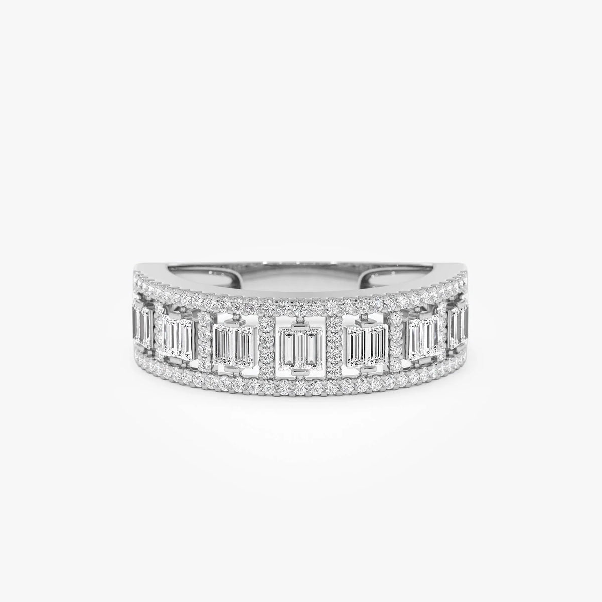 14k Gold Diamond Baguette and Round Cut Wide Pave Ring 0.60 ctw