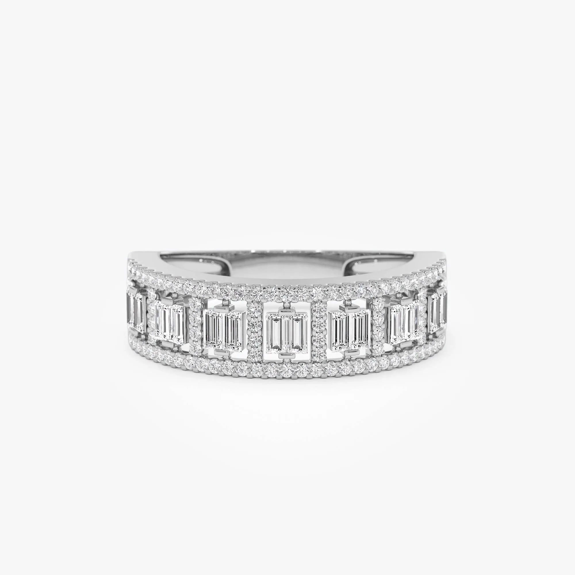 14k Gold Diamond Baguette and Round Cut Wide Pave Ring 0.60 ctw