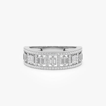 14k Gold Diamond Baguette and Round Cut Wide Pave Ring 0.60 ctw