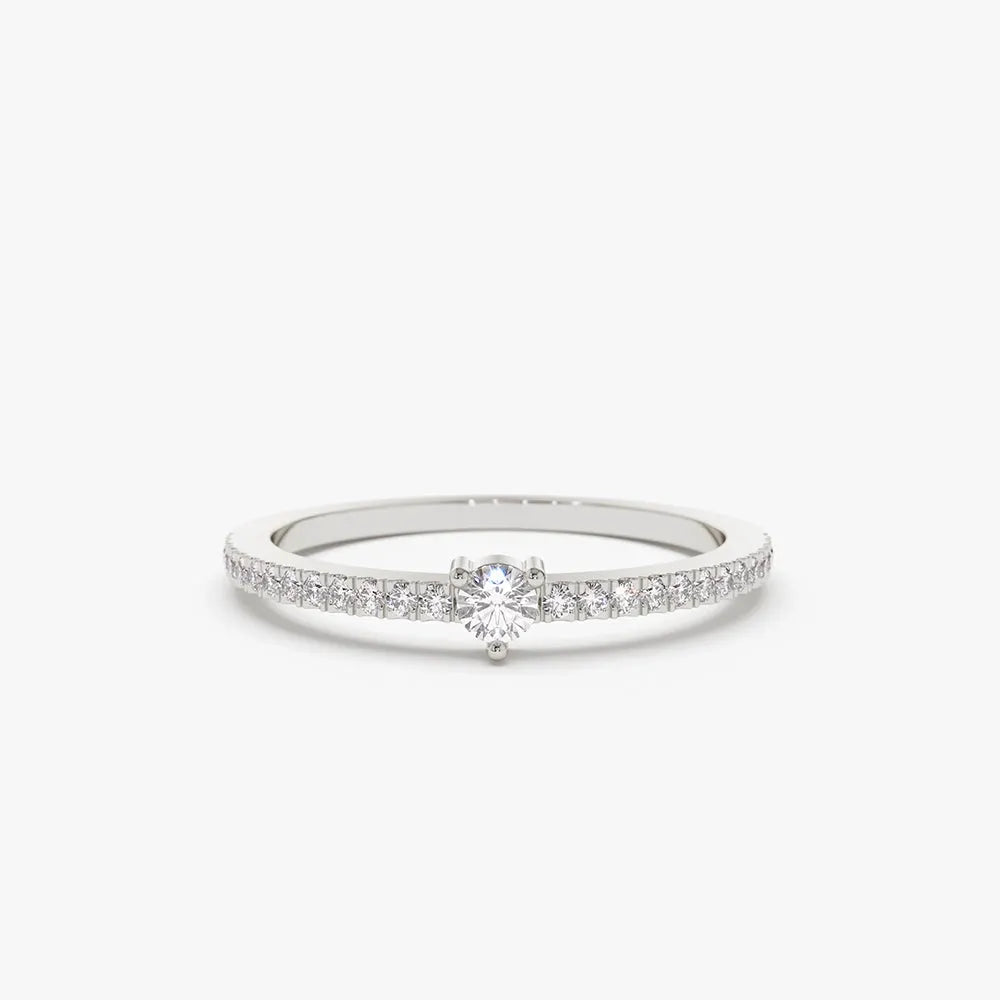 14k Gold Round Diamond Minimalist Pave Stacking Ring 0.20 Carat