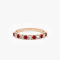 14k Gold Ruby and Diamond Round Cut Shared Prong Wedding Ring Band 0.43 ctw