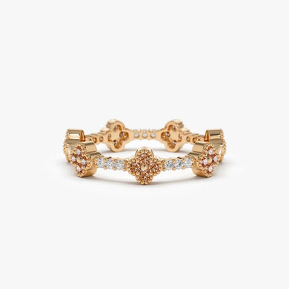 14K Gold Round Citrine and Diamond 0.47ctw Clover Full Eternity Ring