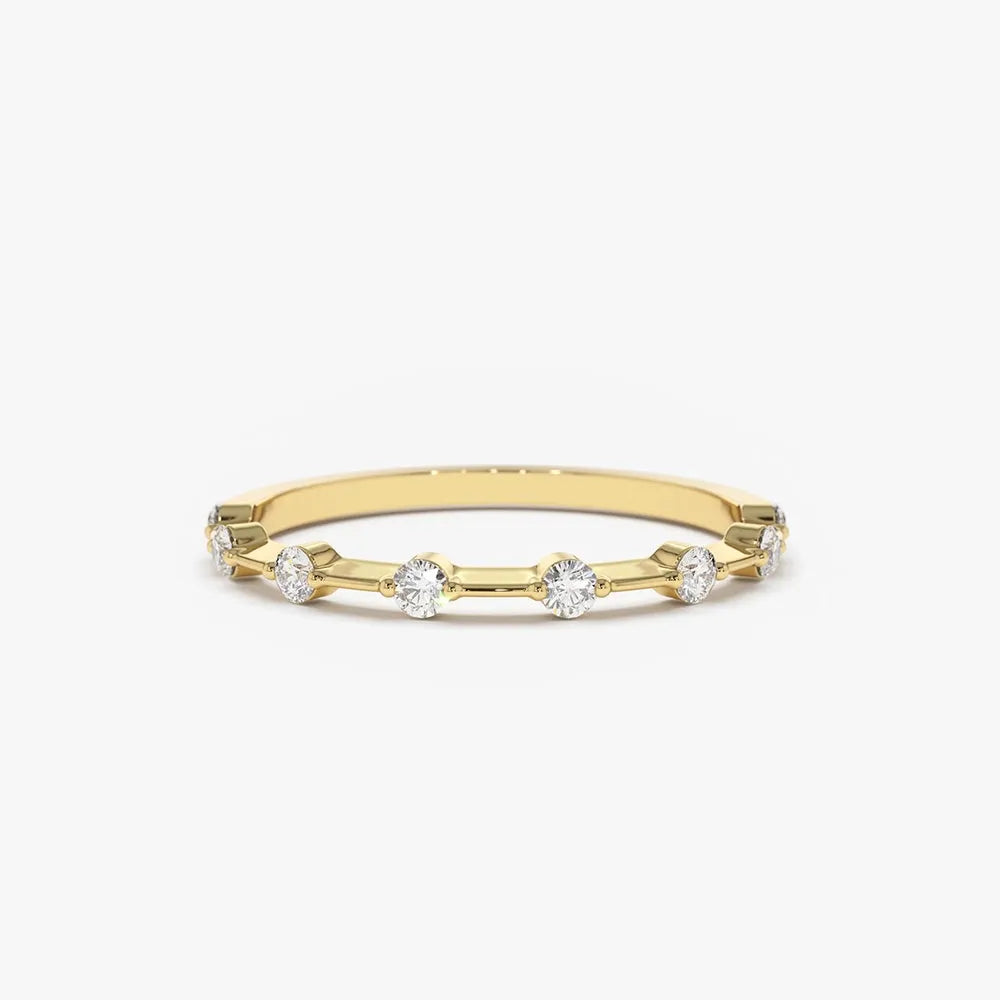 14K Solid Gold Round Diamond Petite Wedding Band 0.15 Carat Micro Prong Setting