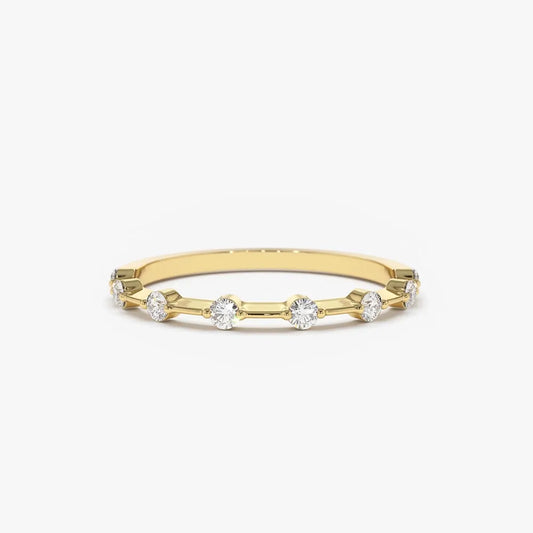 14K Solid Gold Round Diamond Petite Wedding Band 0.15 Carat Micro Prong Setting