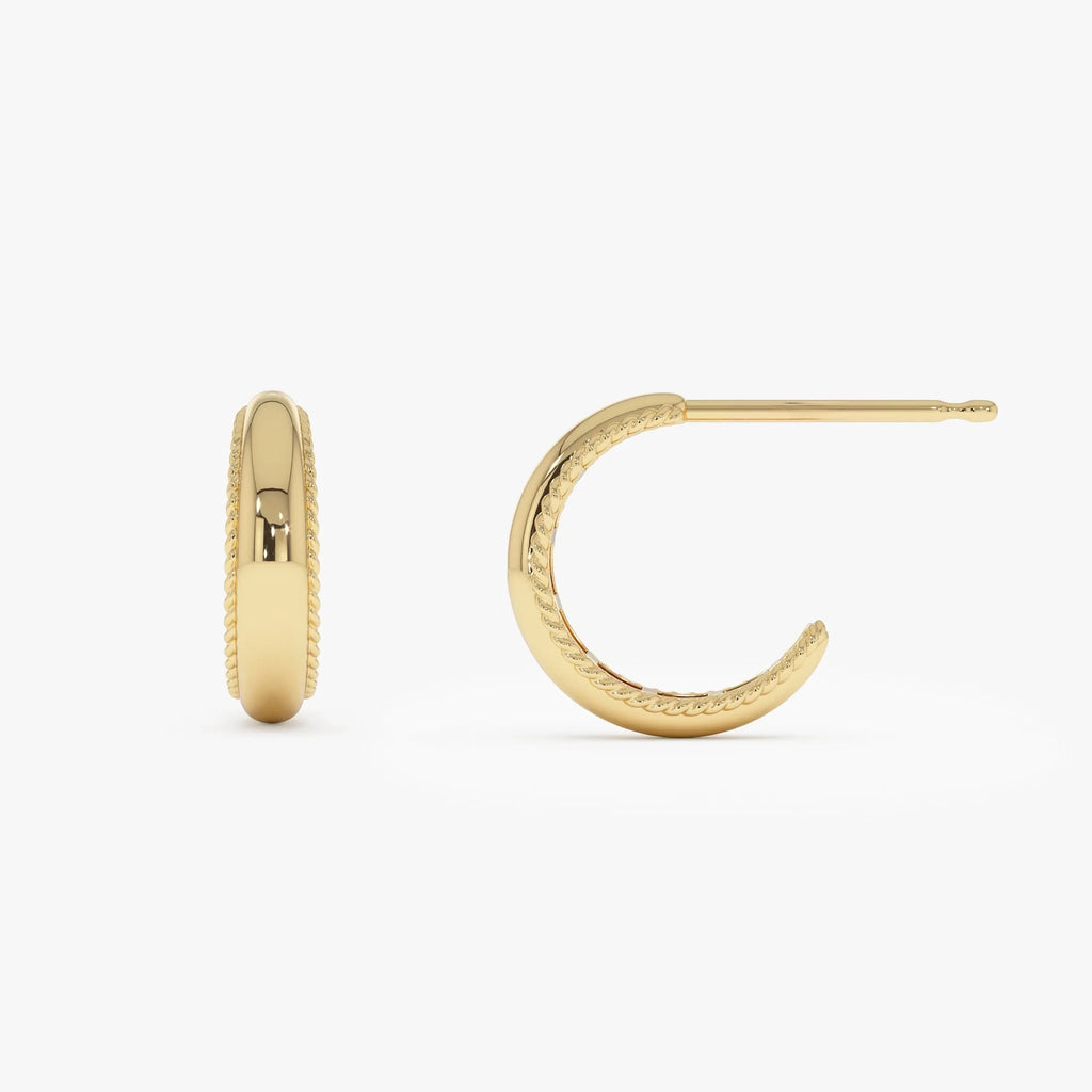 14k Gold Rope Edge Hoop Earrings 12mm 4mm Width