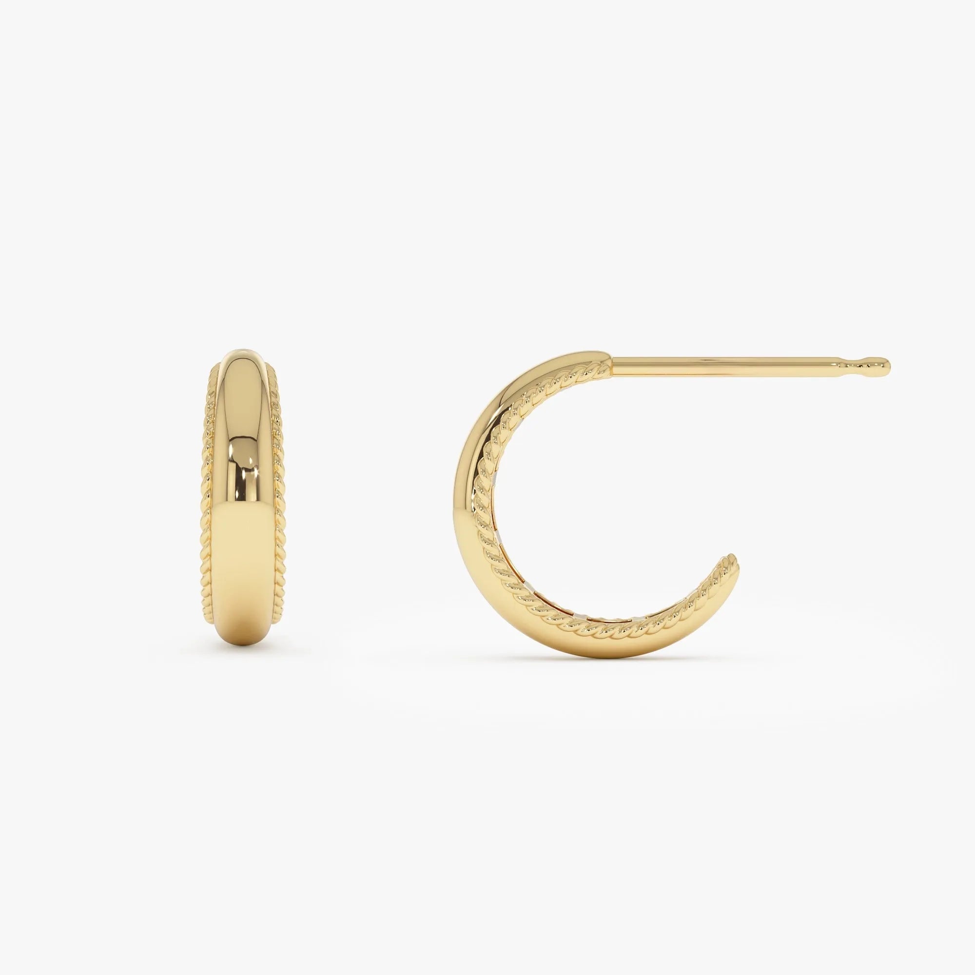 14k Gold Rope Edge Hoop Earrings 12mm 4mm Width