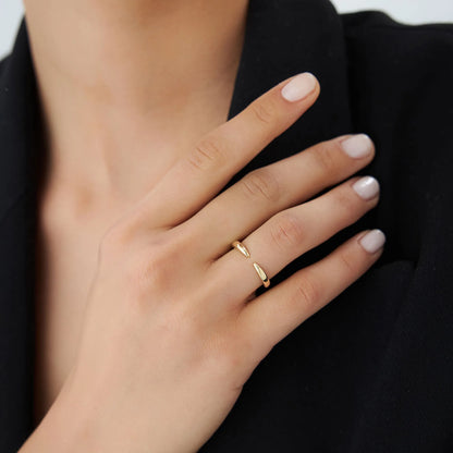 14k Solid Gold Open Claw Cuff Ring 3mm Minimalist Stackable Band